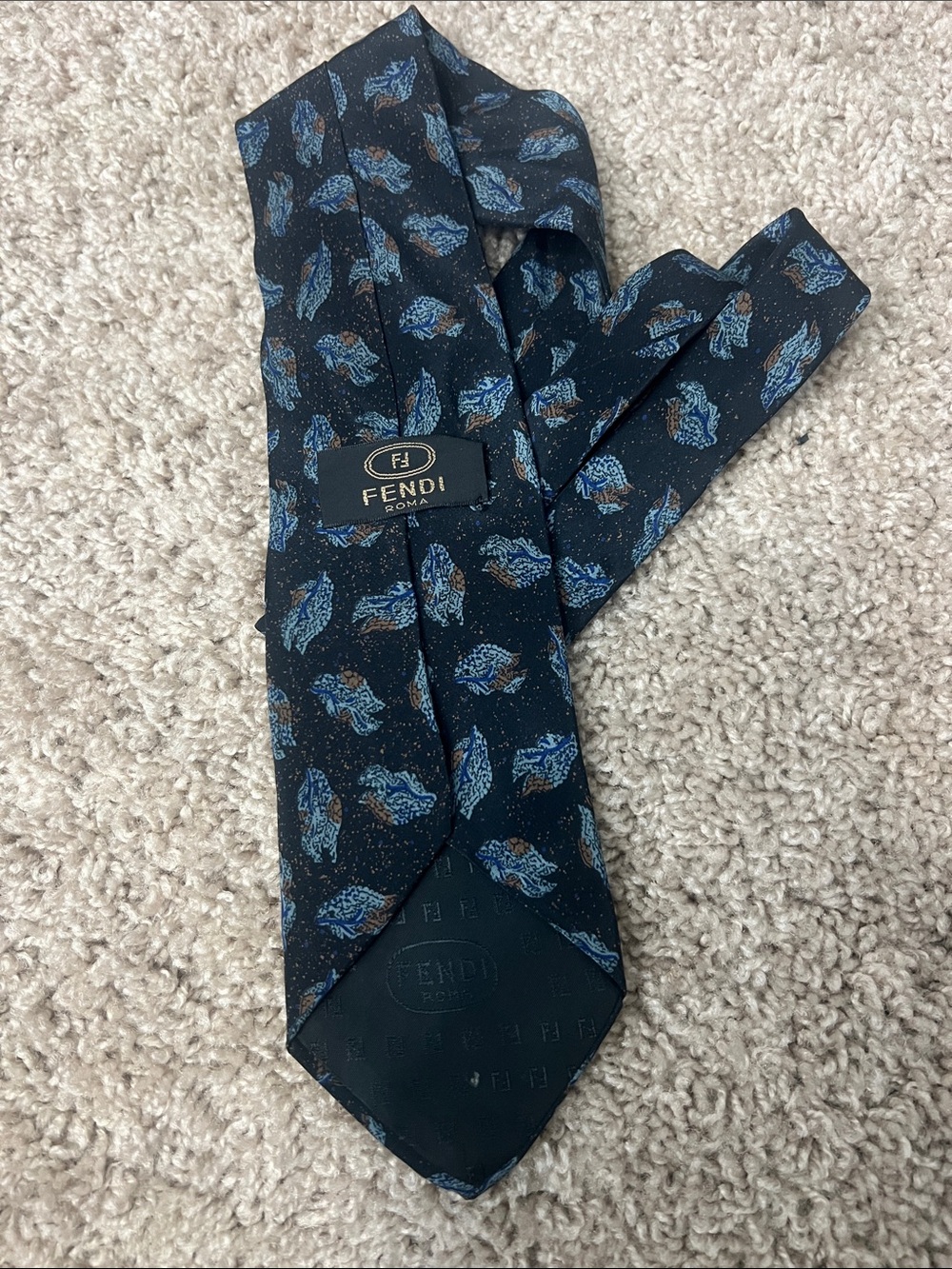 Fendi Black Tie with Blue and Brown Paisley Motif